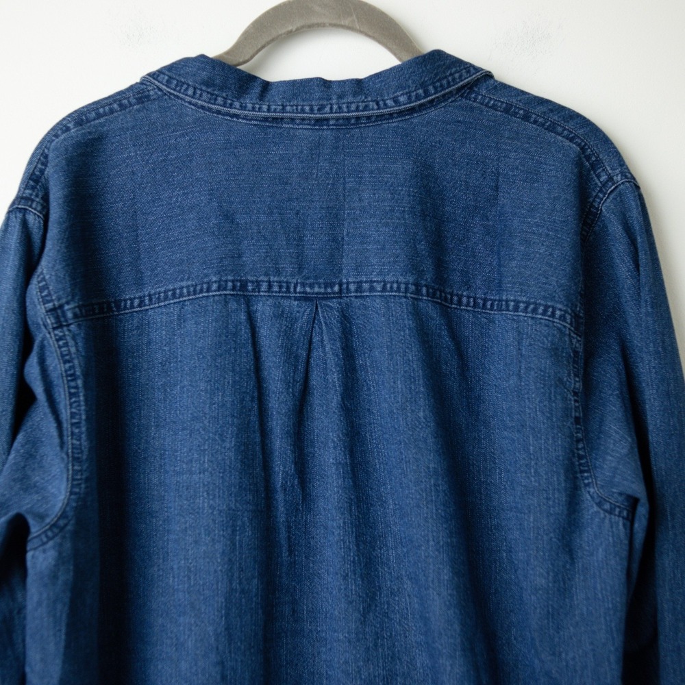 Old Navy 100% Cotton Denim The Classic Shirt Women XL TALL Dark Wash Blue Jean - Picture 5 of 8